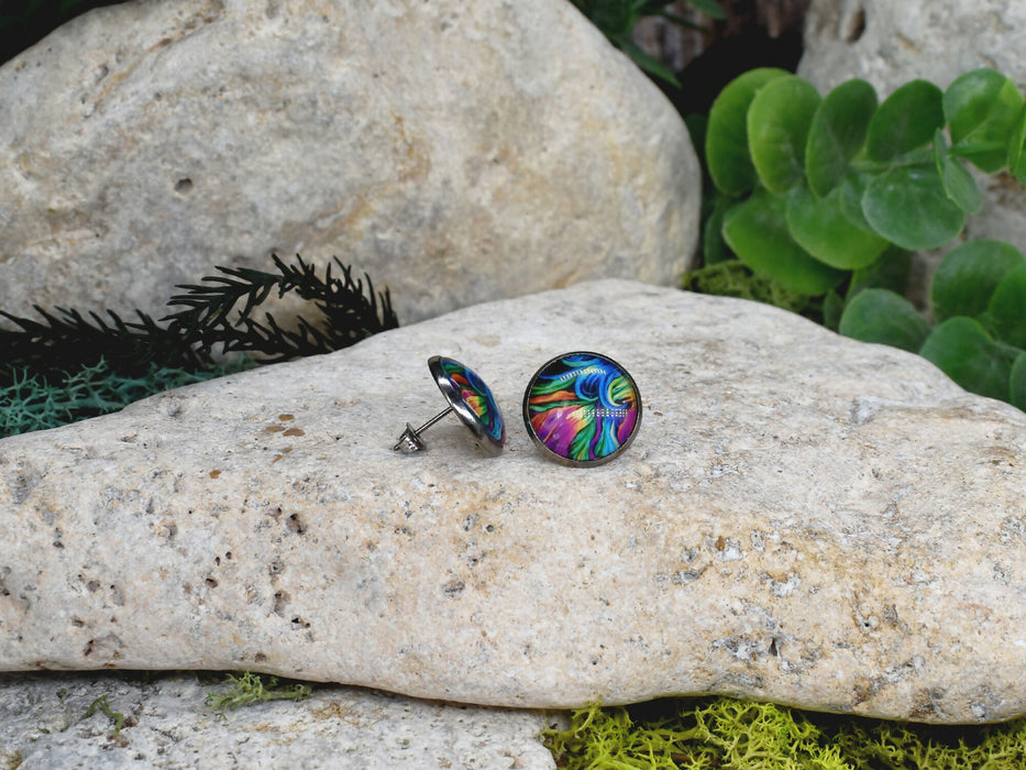 Stud Earrings With Resin Cabochon #422