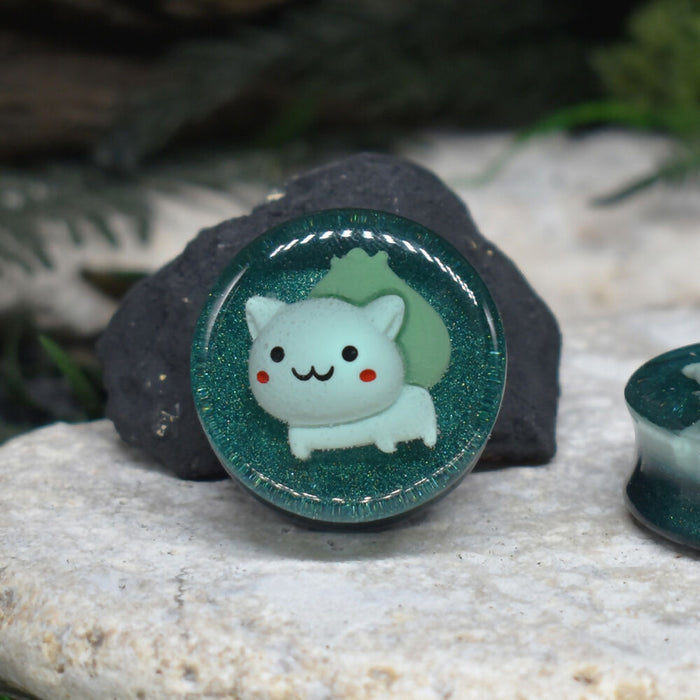 Ear Tunnels 24-30mm Bulbasaur | Pair | Ear Plugs | Gauge Earrings | Gauged Plugs | Resin #55
