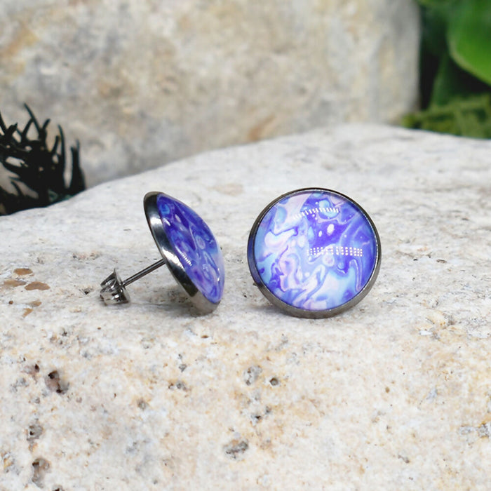Stud Earrings With Resin Cabochon #351
