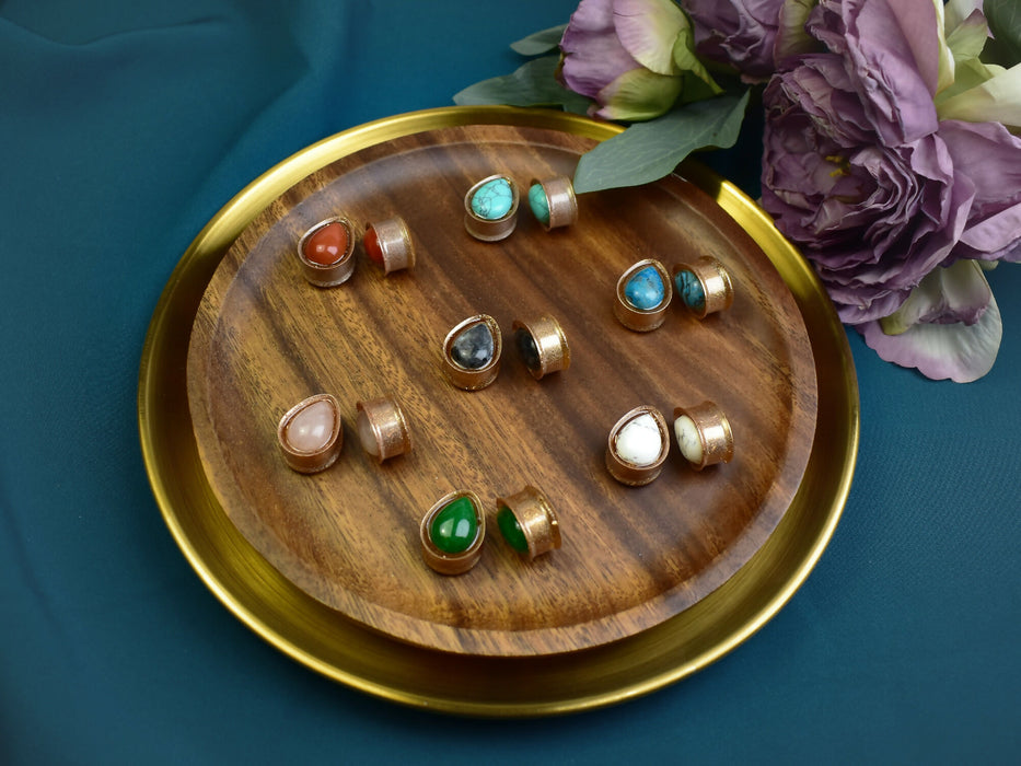 Ear Tunnels 19mm with Stones | Pair | Ear Plugs | Gauge Earrings | Gauged Plugs | Resin #314