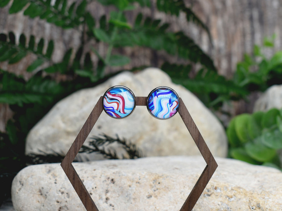 Stud Earrings With Resin Cabochon #456
