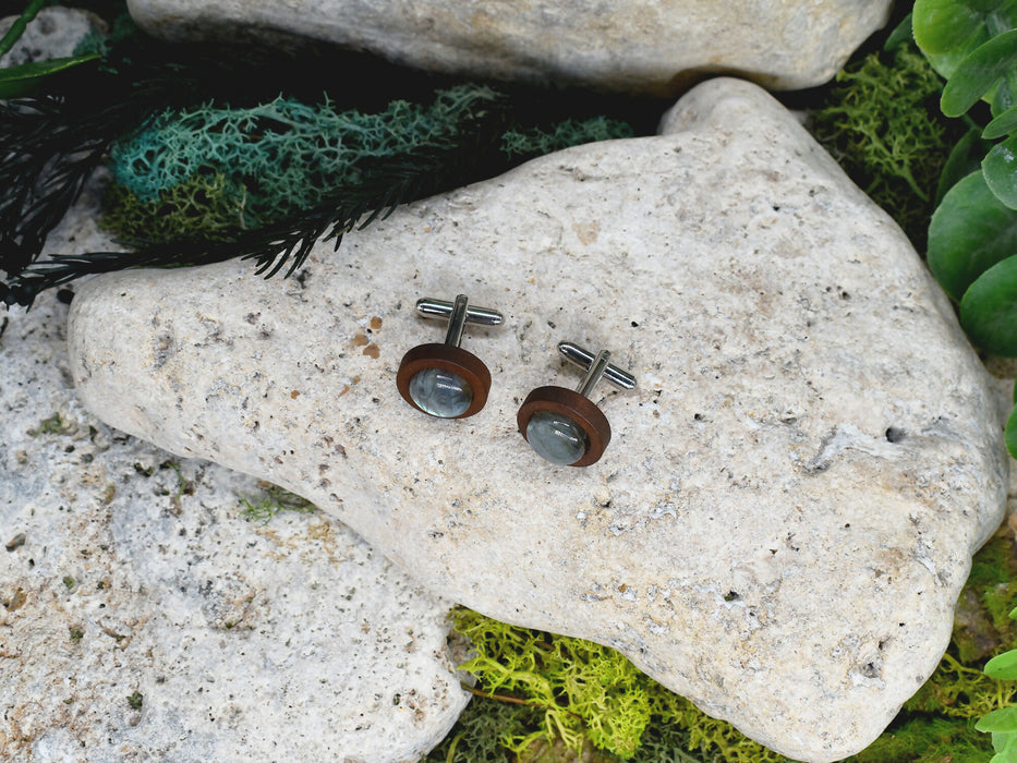 Wood Cufflinks with Labradorite Stone #178