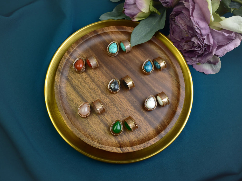 Ear Tunnels 19mm with Stones | Pair | Ear Plugs | Gauge Earrings | Gauged Plugs | Resin #314