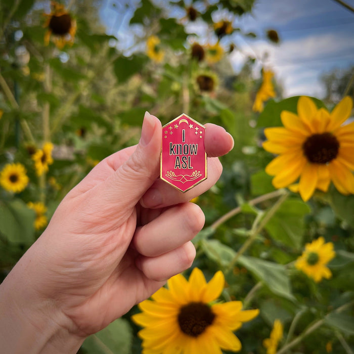 Enamel Pin: "I know ASL" ~ Jade Green with Silver ~ American Sign Language ~ Deaf, Hard of Hearing