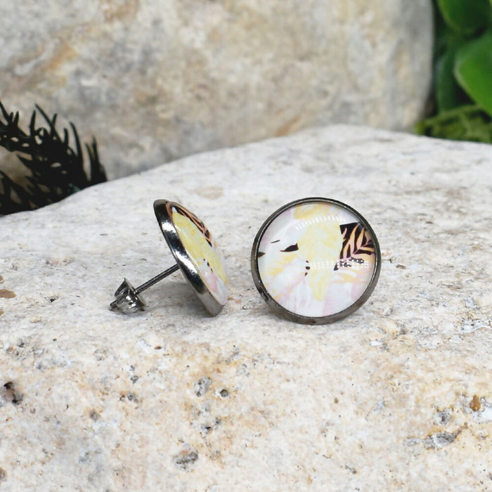 Stud Earrings With Resin Cabochon #438
