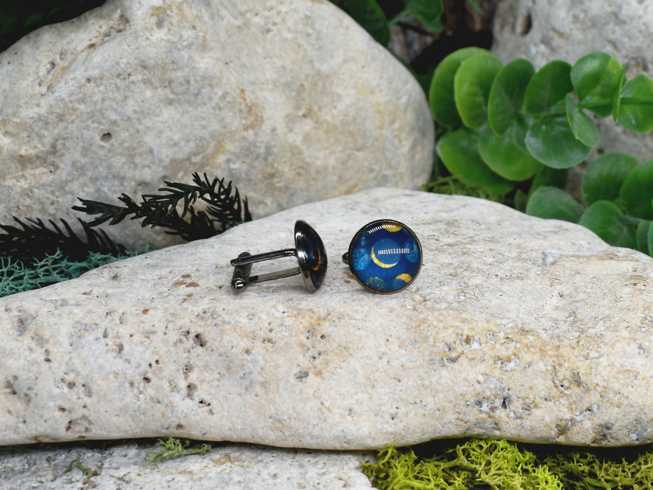 Black Steel Cufflinks with Abstract Glass #203