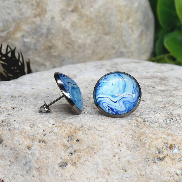 Stud Earrings With Resin Cabochon #410