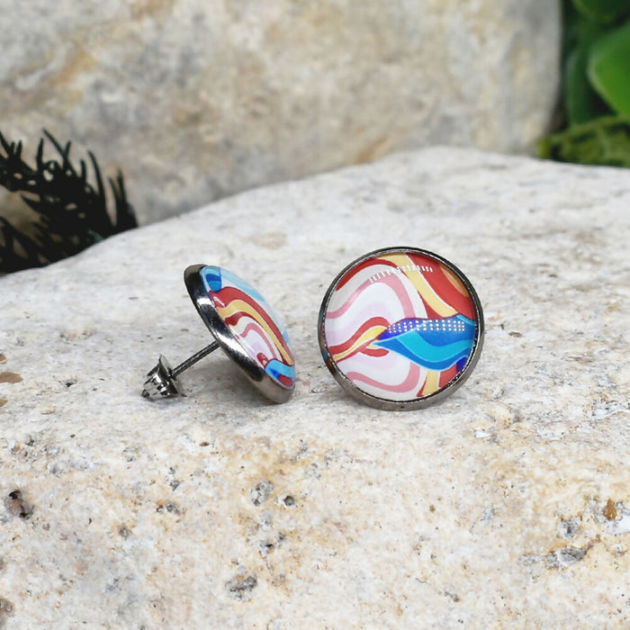Stud Earrings With Resin Cabochon #457