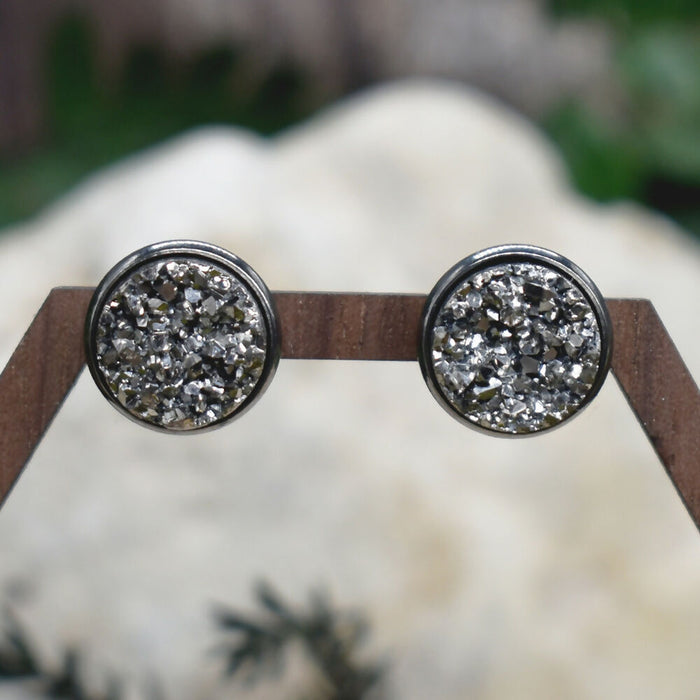 Black Stud Earrings With Resin Druzy #127