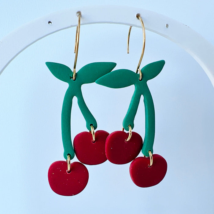 Earrings Cherry Dangle Earrings – Handmade Polymer Clay Fruit Jewelry