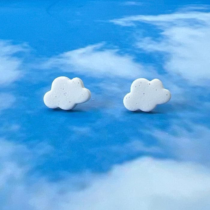 Earrings White Cloud Stud Earrings – Polymer Clay & Titanium
