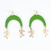 Earrings Green Arches with Gold Vine Charms Earrings