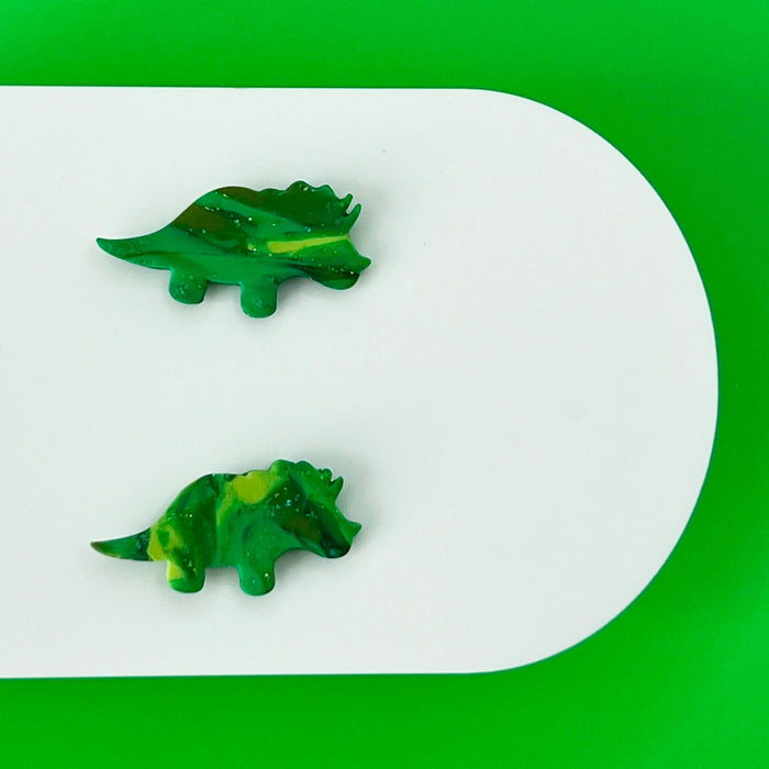 Earrings Triceratops Green Dinosaur Stud Earrings – Titanium Posts