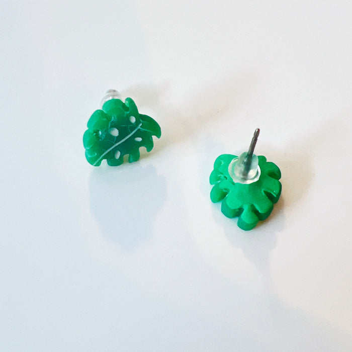 Earrings Green Monstera Leaf Polymer Clay Stud Earrings