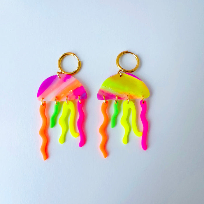 Earrings Neon Jellyfish Earrings – Emaloe’s Thingys | Clay Dangles
