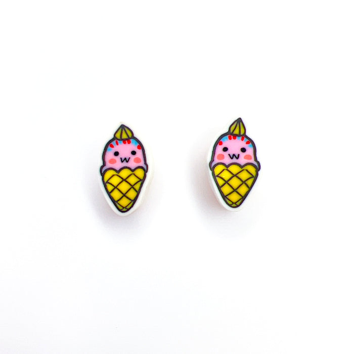 Earrings Kawaii Ice Cream Cone Stud Earrings – Titanium or Plastic Posts