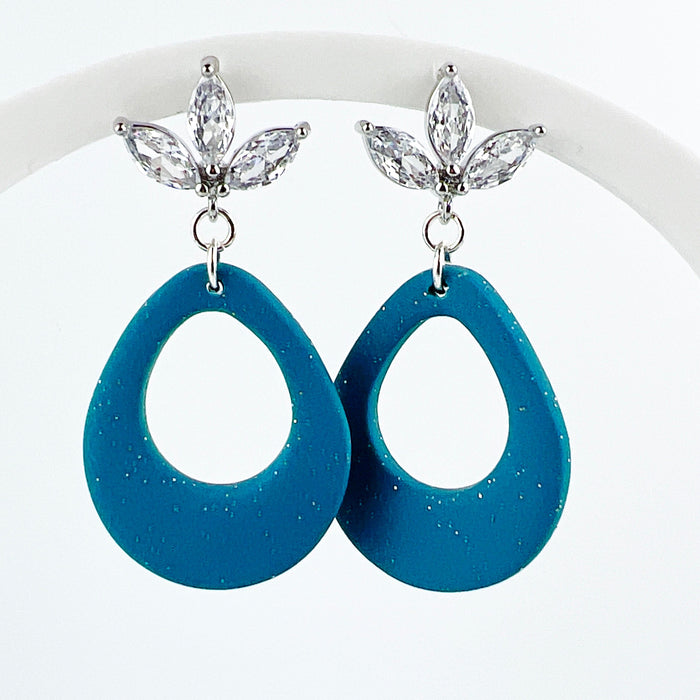 Earrings Kisa - Shimmering Turquoise Teardrop with Floral Cubic Zirconia Posts