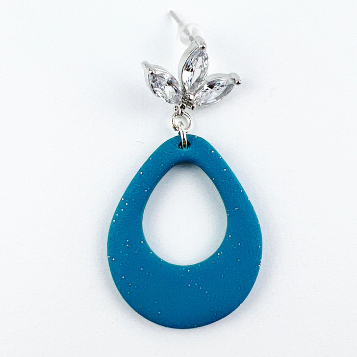 Earrings Kisa - Shimmering Turquoise Teardrop with Floral Cubic Zirconia Posts