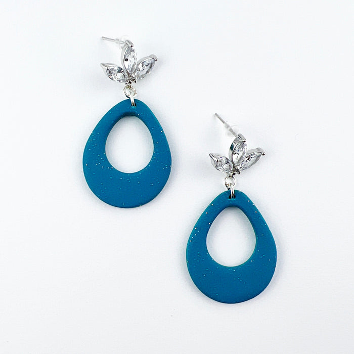 Earrings Kisa - Shimmering Turquoise Teardrop with Floral Cubic Zirconia Posts
