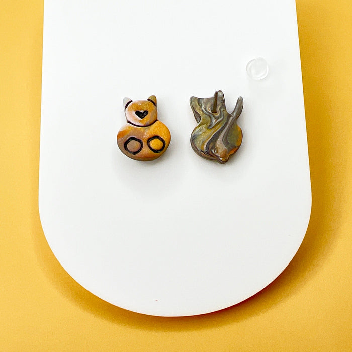 Earrings Kitty Front & Back Stud Earrings - Titanium Posts