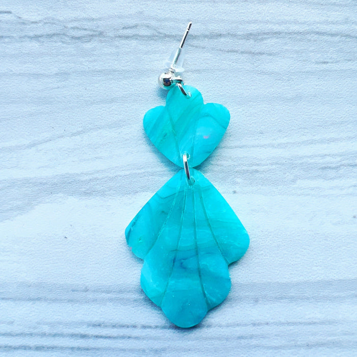 Earrings Marin - Marbled Semi-Translucent Aqua Petal Earrings