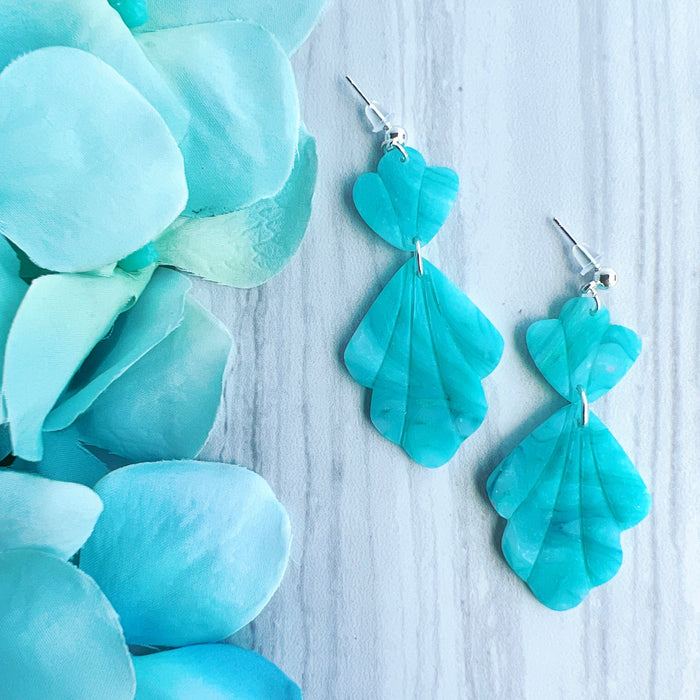 Earrings Marin - Marbled Semi-Translucent Aqua Petal Earrings
