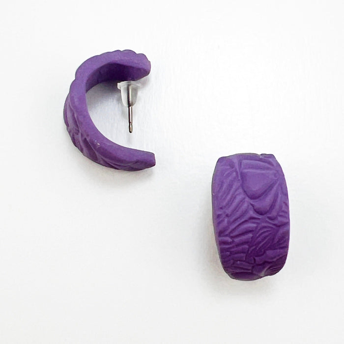 Earrings Purple Floral Oval Mini Hoops (Huggies)