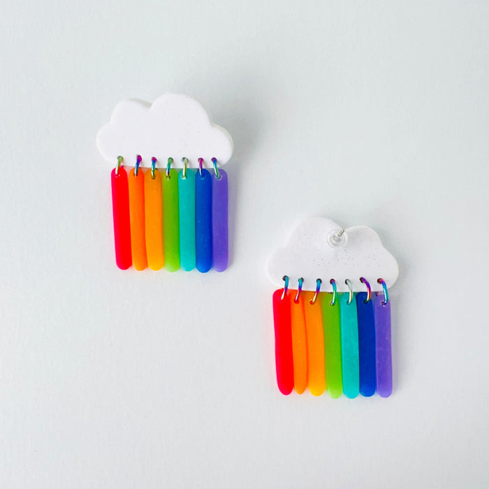 Earrings Rainbow Cloud Dangle Earrings - Polymer Clay & Titanium | Pride