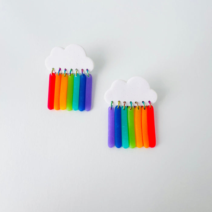 Earrings Rainbow Cloud Dangle Earrings - Polymer Clay & Titanium | Pride