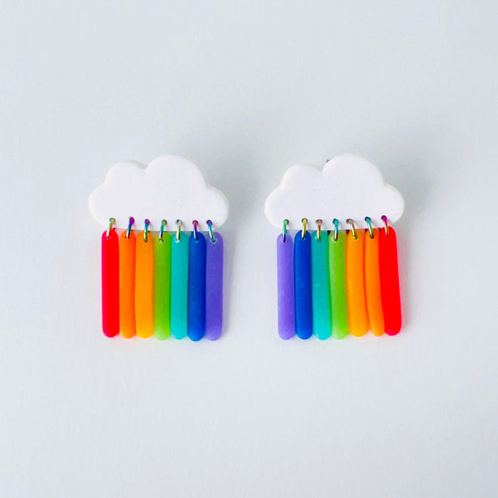Earrings Rainbow Cloud Dangle Earrings - Polymer Clay & Titanium | Pride