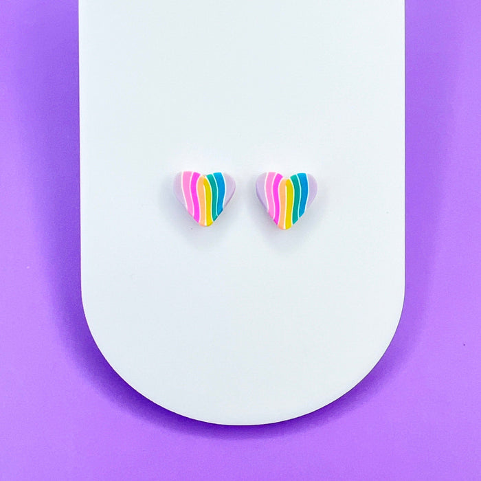Earrings Rainbow Heart Stud Earrings – Titanium or Plastic Posts