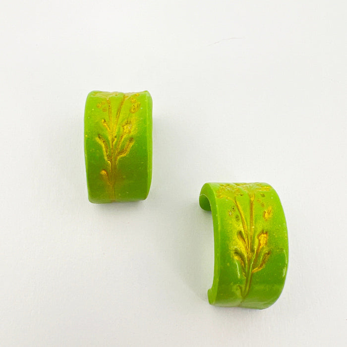 Earrings Green Floral Rectangle Mini Hoops (Huggies)