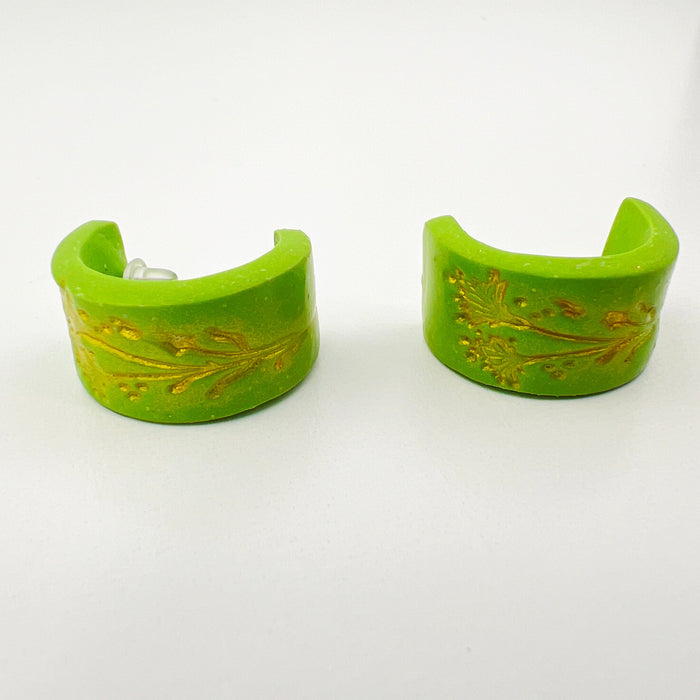 Earrings Green Floral Rectangle Mini Hoops (Huggies)