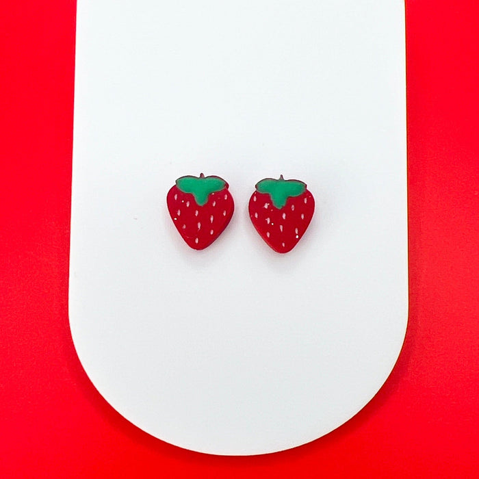 Earrings Red Strawberry Polymer Clay Stud Earrings – Titanium Posts