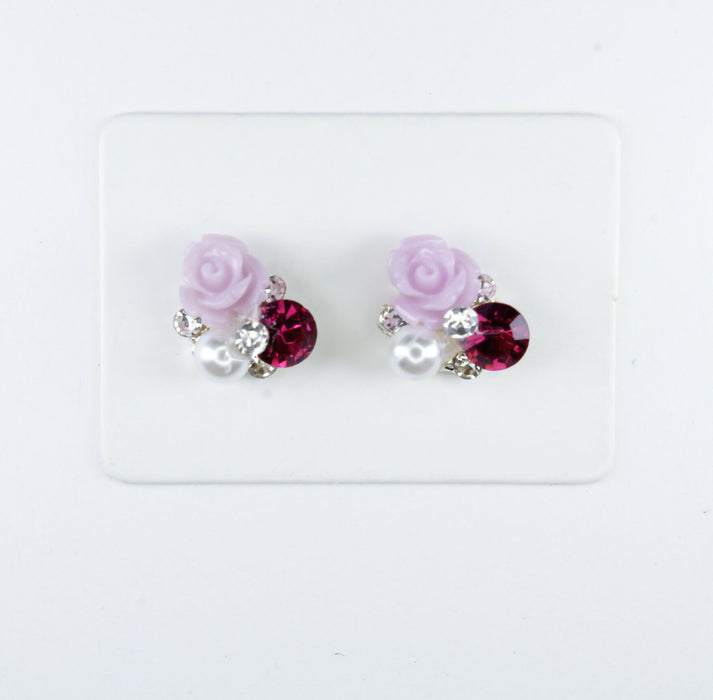 Magnetic_Clip_On_Invisible_Clipon_Stud_Pierced_Nonpierced_Earring_Earrings_Ear_FlatBack_Flower_Rhinestone_rose_Pearl_Purple