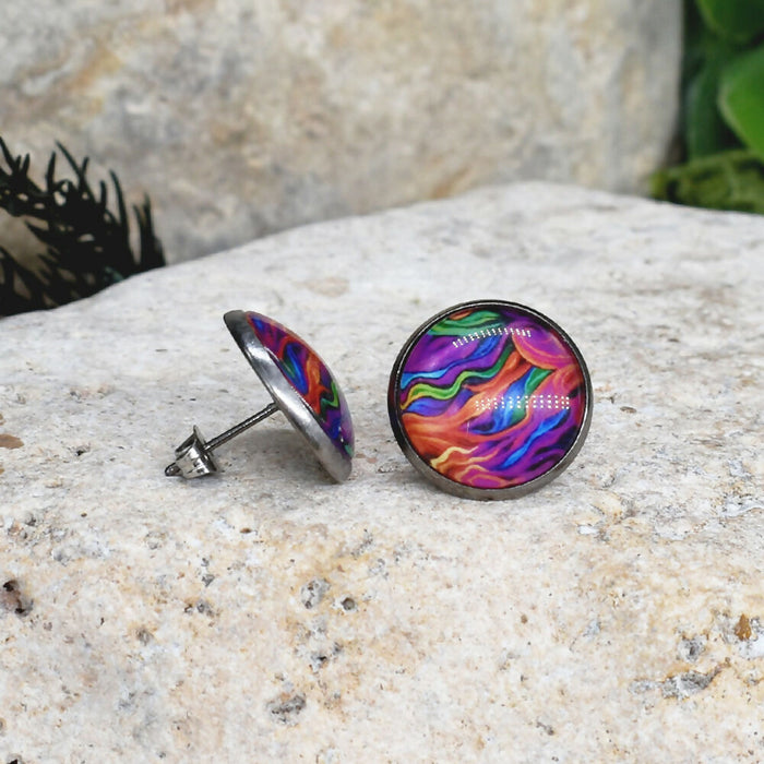 Stud Earrings With Resin Cabochon #418