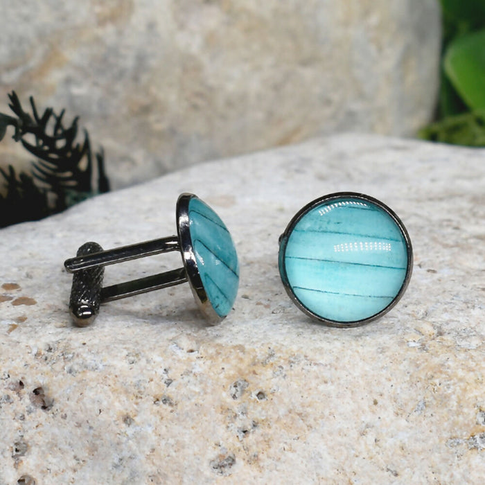 Black Steel Cufflinks with Abstract Glass #193