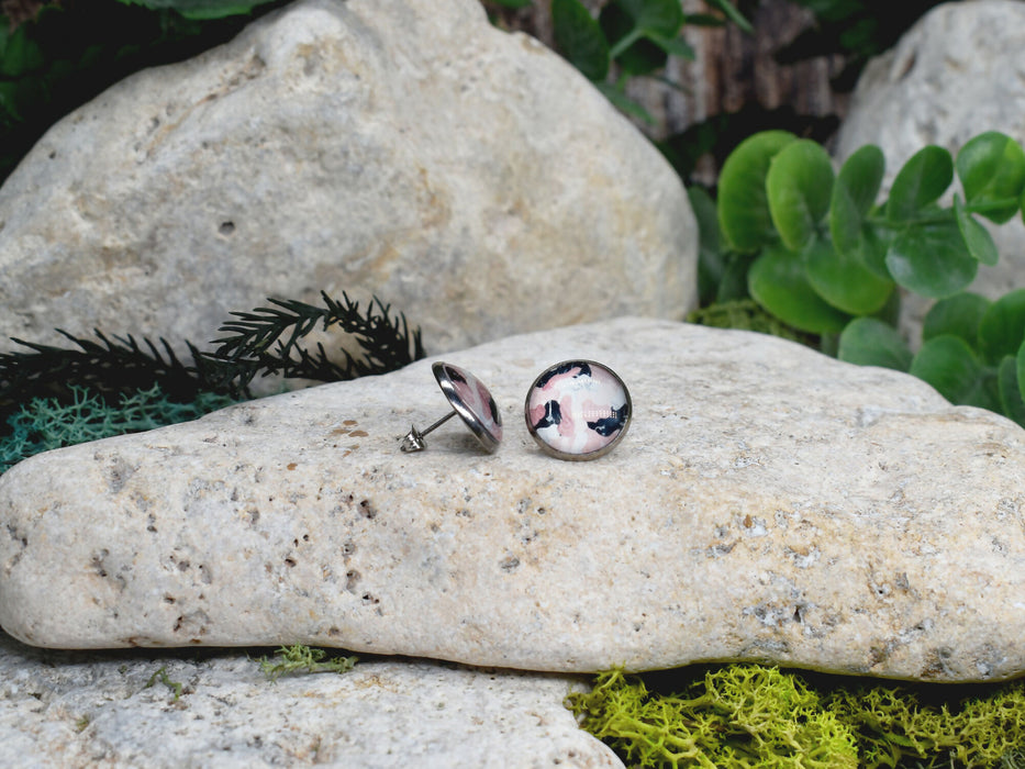 Stud Earrings With Resin Cabochon #356