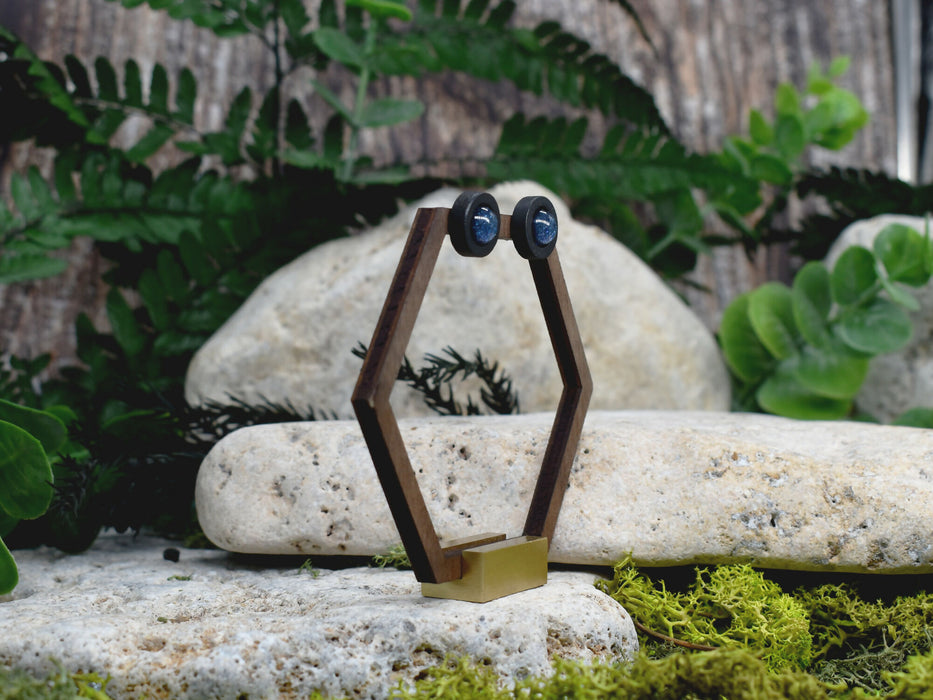 Wood Stud Earrings With Resin Chameleon Cabochon #225