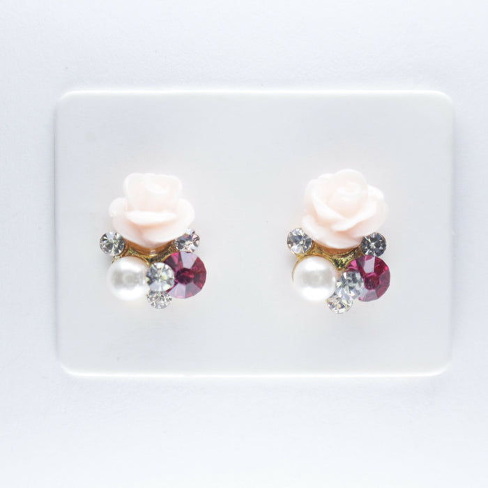Magnetic_Clip_On_Invisible_Clipon_Stud_Pierced_Nonpierced_Earring_Earrings_Ear_FlatBack_Flower_rose_Rhinestone_Pink_Peach_pearl_10mm_card