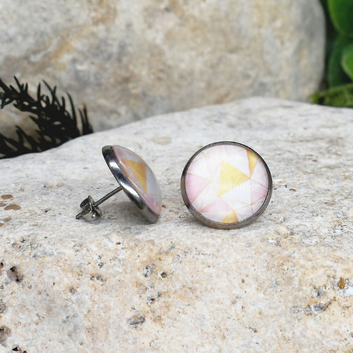 Stud Earrings With Resin Cabochon #417