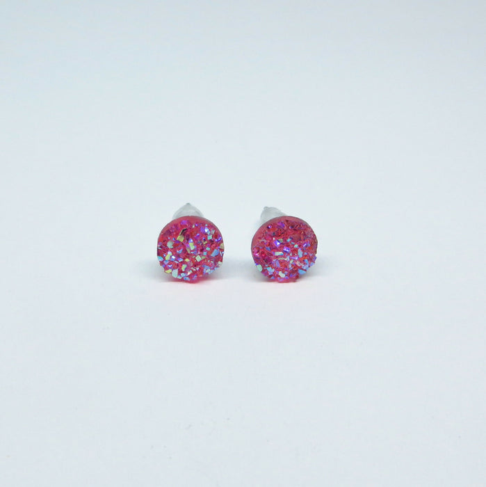 Magnetic_Clip_On_Invisible_Clipon_Stud_Pierced_Nonpierced_Earring_Earrings_Ear_FlatBack_Flat_Back_Irridescent_Druzy_Resin_pink_8mm_front