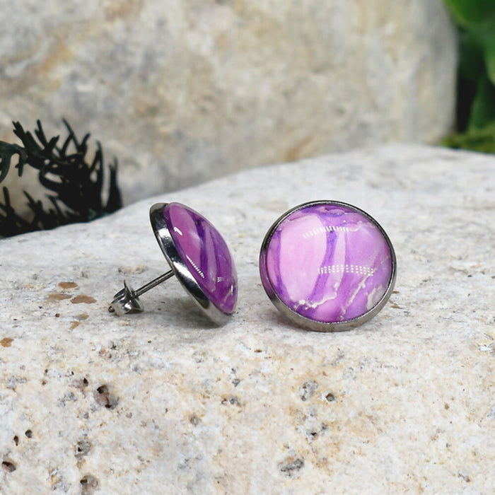 Stud Earrings With Resin Cabochon #353