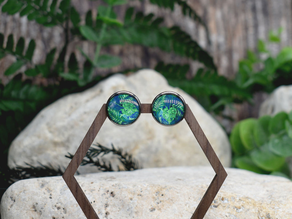 Stud Earrings With Resin Cabochon #436