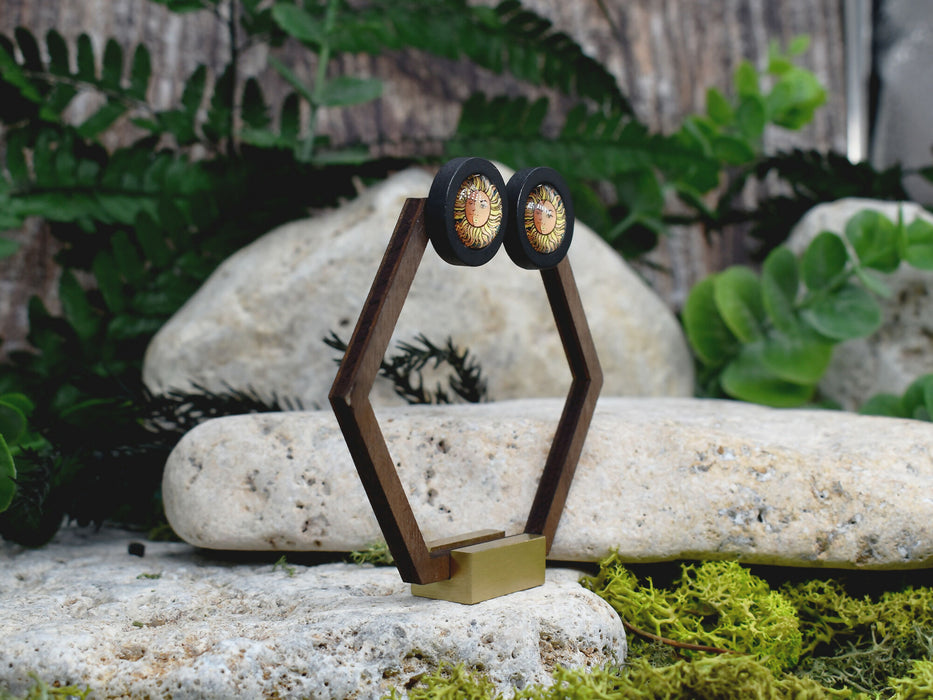 Wood Stud Earrings With Glass Cabochon #198