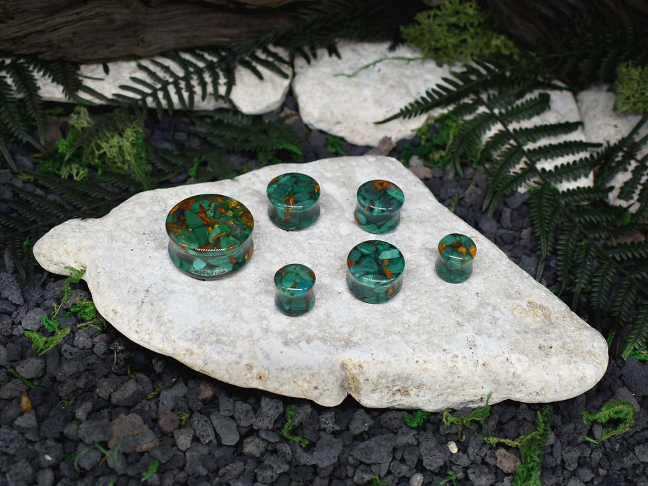 Ear Tunnels 10-26mm Malachite | Pair | Ear Plugs | Gauge Earrings | Gauged Plugs | Resin #135