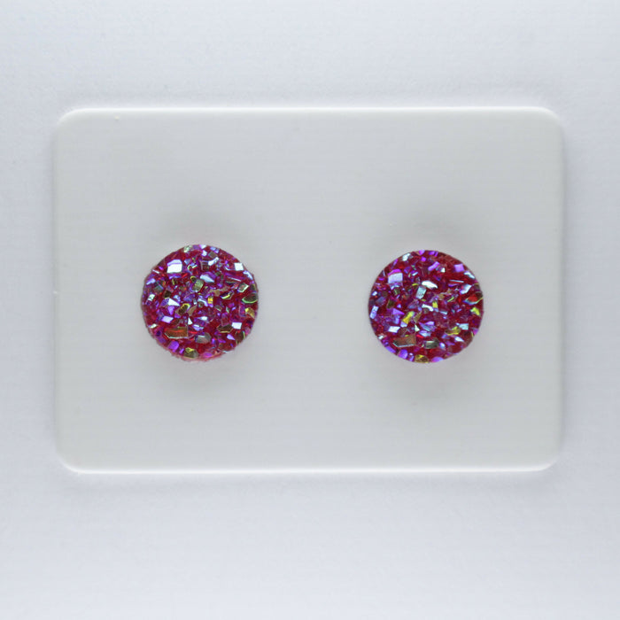Magnetic_Clip_On_Invisible_Clipon_Stud_Pierced_Nonpierced_Earring_Earrings_Ear_FlatBack_Flat_Back_Irridescent_Druzy_Resin_Fuschia_8mm_card