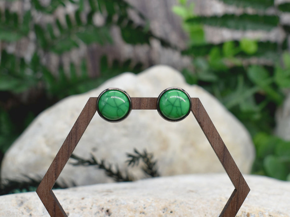 Elegant Stud Earrings With Resin Howlite Cabochon #151