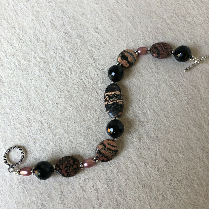 Jasper, Onyx & Freshwater Pearl Necklace