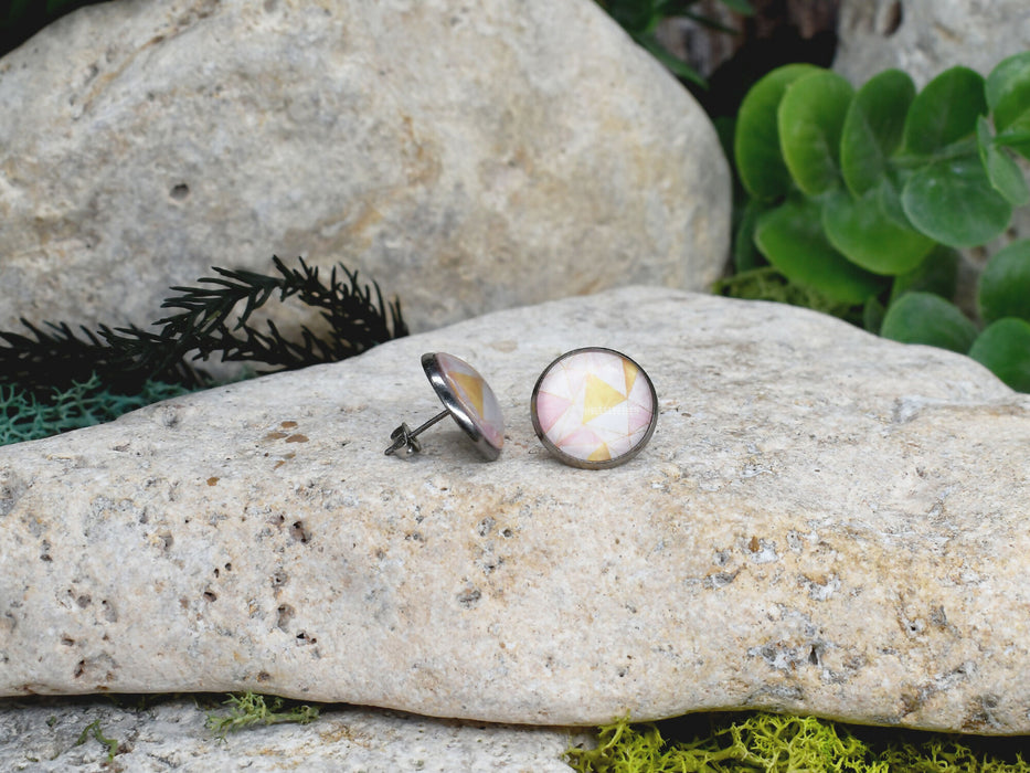 Stud Earrings With Resin Cabochon #417